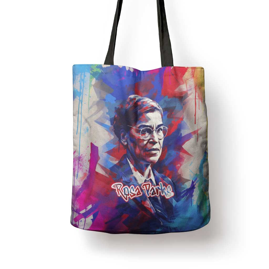 Rosa Parks Tote Bag Red Blue Abstract Art Portrait Sitting Down to Stand Up Quote Civil Rights Tribute - African Pride