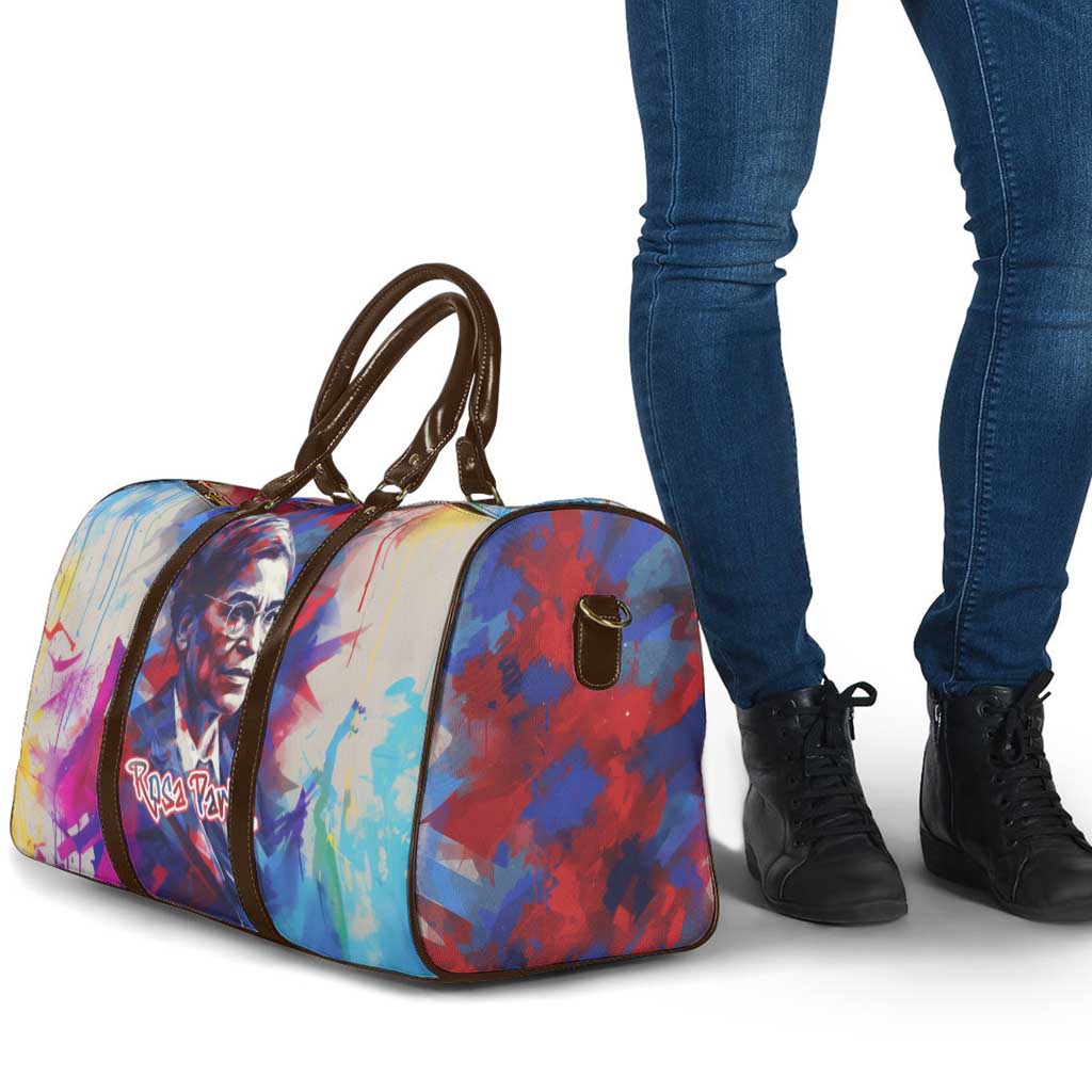 Rosa Parks Travel Bag Red Blue Abstract Art Portrait Sitting Down to Stand Up Quote Civil Rights Tribute - African Pride
