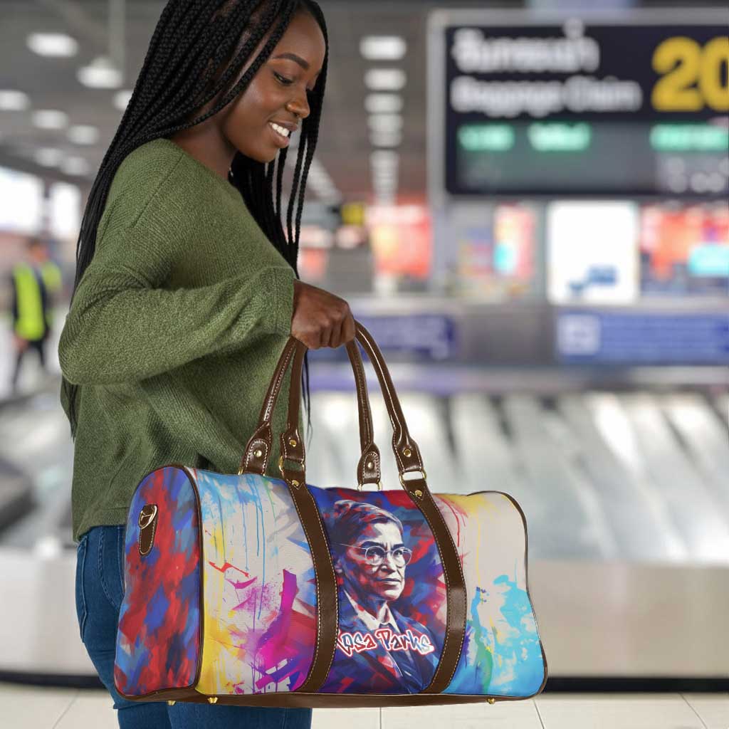 Rosa Parks Travel Bag Red Blue Abstract Art Portrait Sitting Down to Stand Up Quote Civil Rights Tribute - African Pride