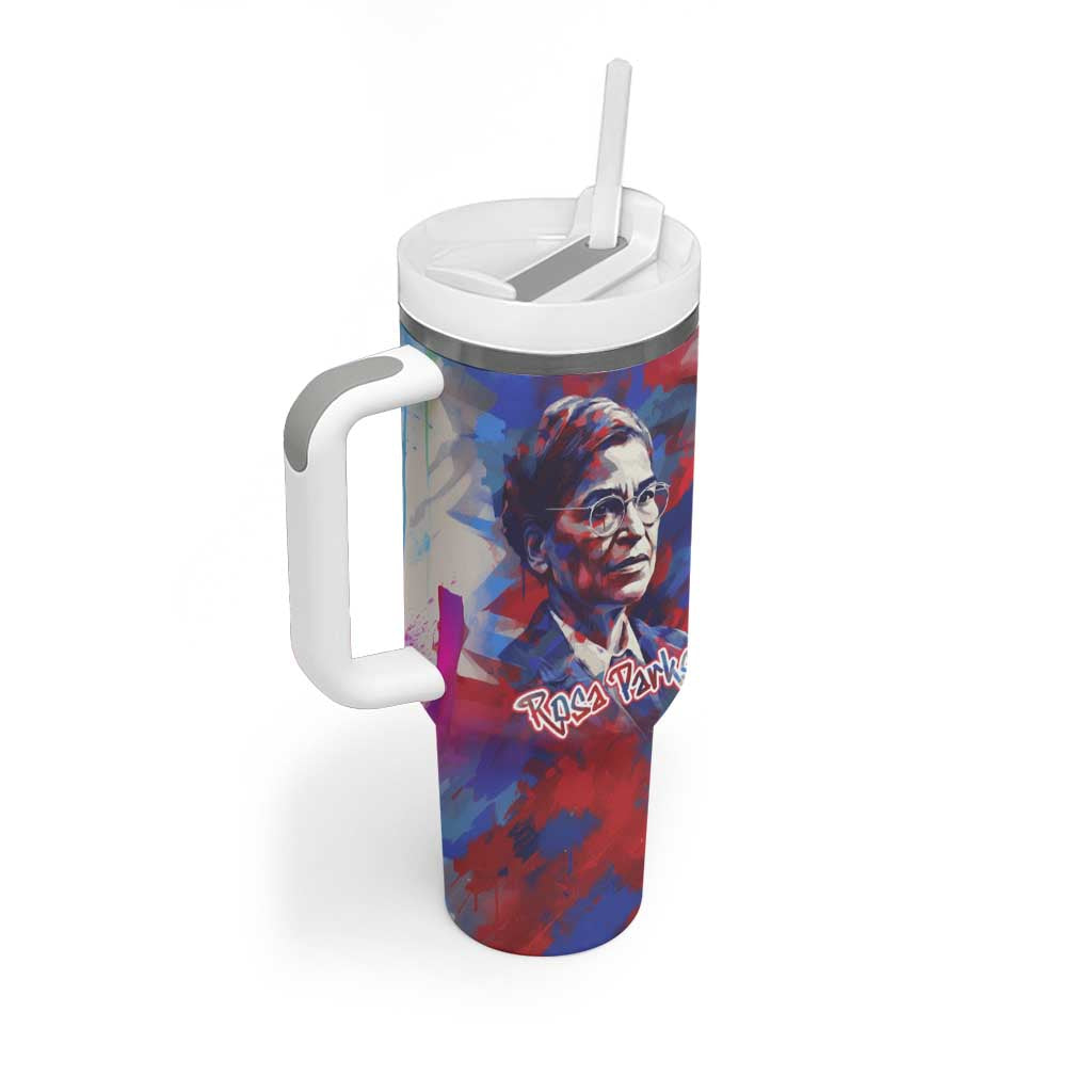 Rosa Parks Tumbler With Handle Red Blue Abstract Art Portrait Sitting Down to Stand Up Quote Civil Rights Tribute - African Pride