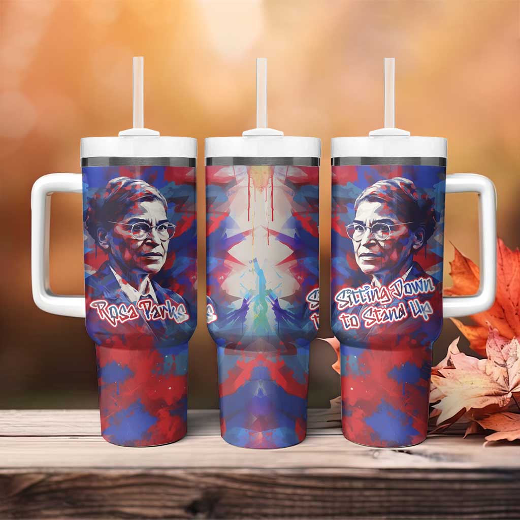 Rosa Parks Tumbler With Handle Red Blue Abstract Art Portrait Sitting Down to Stand Up Quote Civil Rights Tribute - African Pride