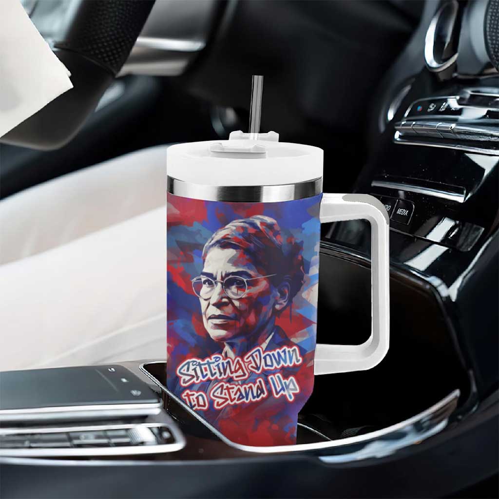 Rosa Parks Tumbler With Handle Red Blue Abstract Art Portrait Sitting Down to Stand Up Quote Civil Rights Tribute - African Pride