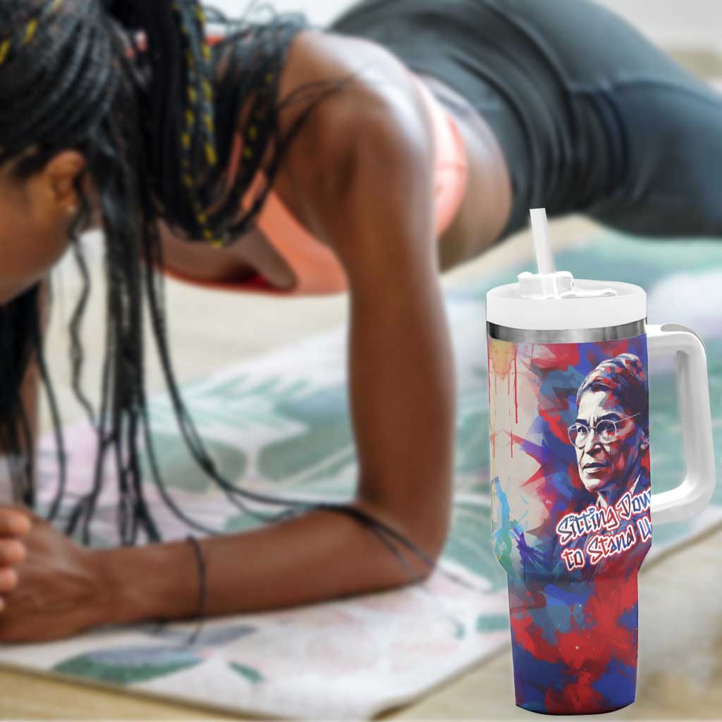 Rosa Parks Tumbler With Handle Red Blue Abstract Art Portrait Sitting Down to Stand Up Quote Civil Rights Tribute - African Pride