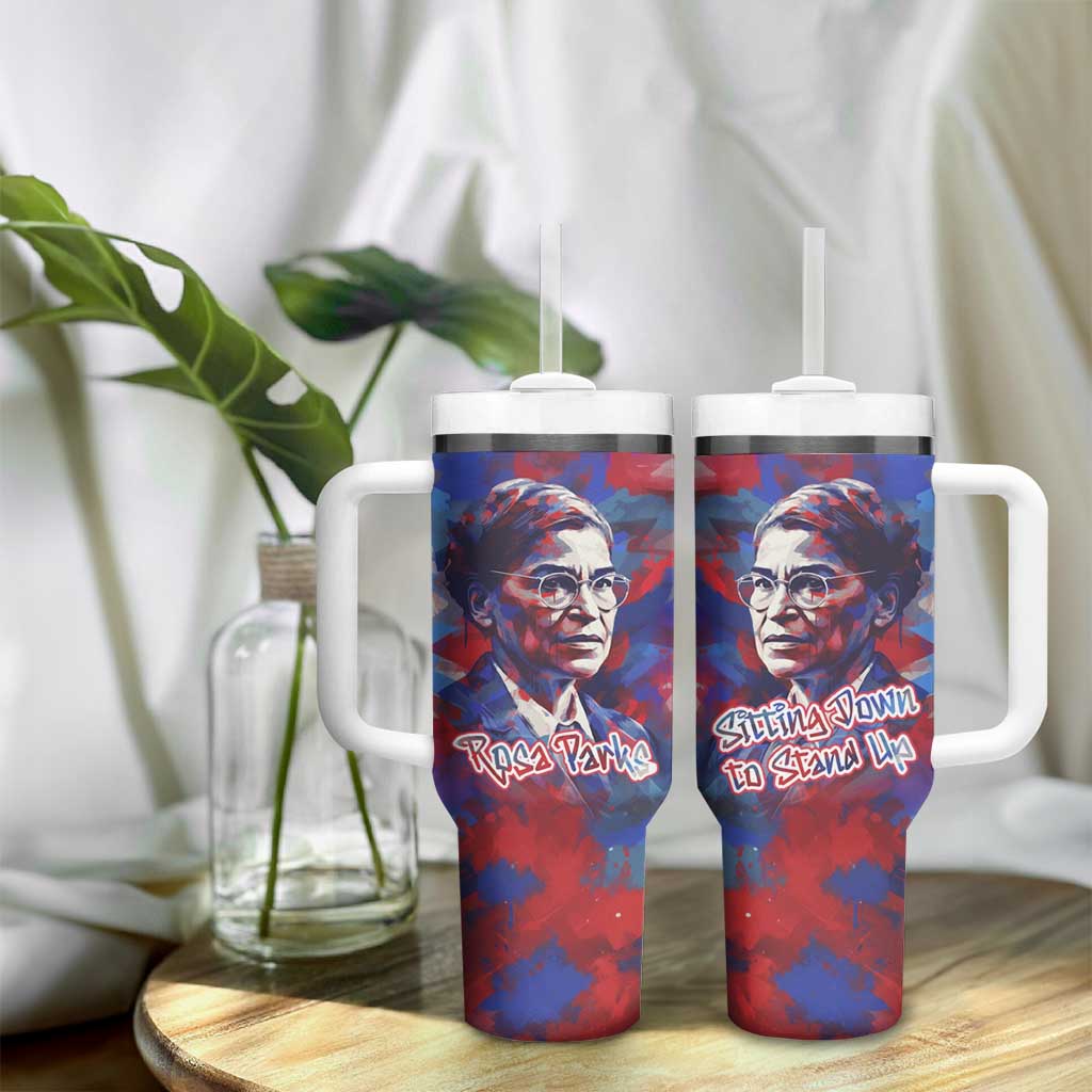 Rosa Parks Tumbler With Handle Red Blue Abstract Art Portrait Sitting Down to Stand Up Quote Civil Rights Tribute - African Pride