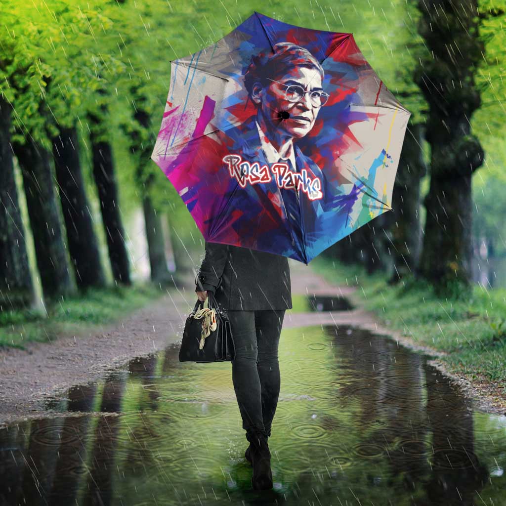 Rosa Parks Umbrella Red Blue Abstract Art Portrait Sitting Down to Stand Up Quote Civil Rights Tribute - African Pride