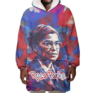Rosa Parks Wearable Blanket Hoodie Red Blue Abstract Art Portrait Sitting Down to Stand Up Quote Civil Rights Tribute - African Pride