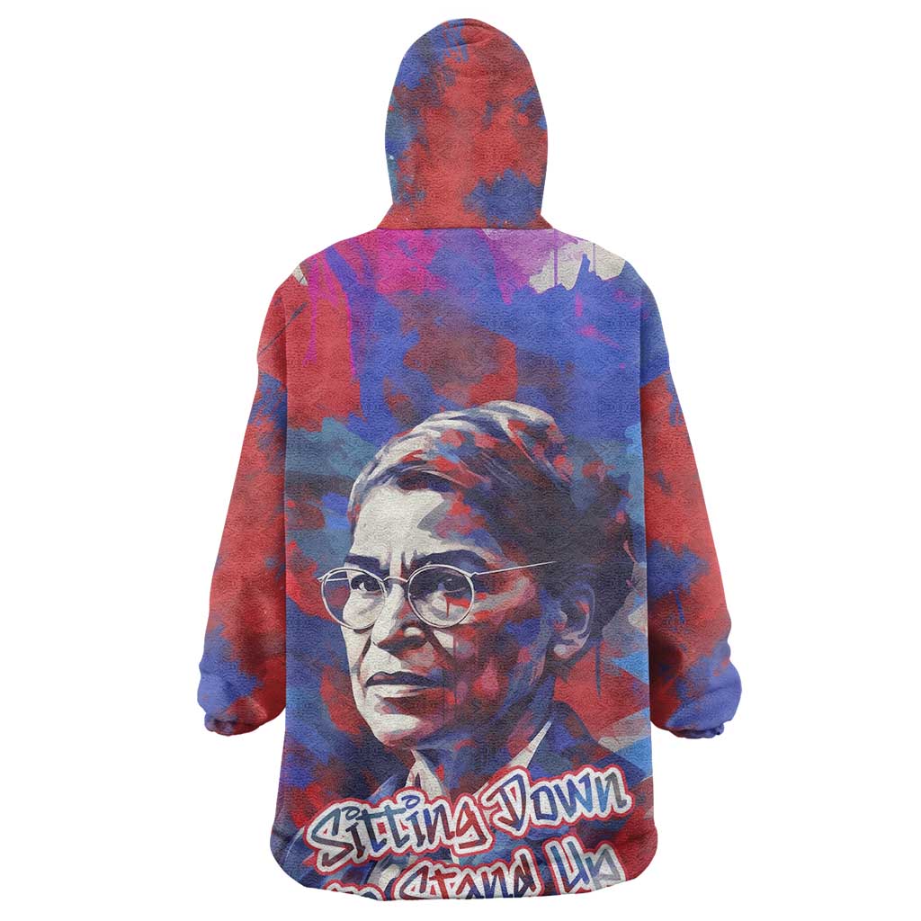 Rosa Parks Wearable Blanket Hoodie Red Blue Abstract Art Portrait Sitting Down to Stand Up Quote Civil Rights Tribute - African Pride