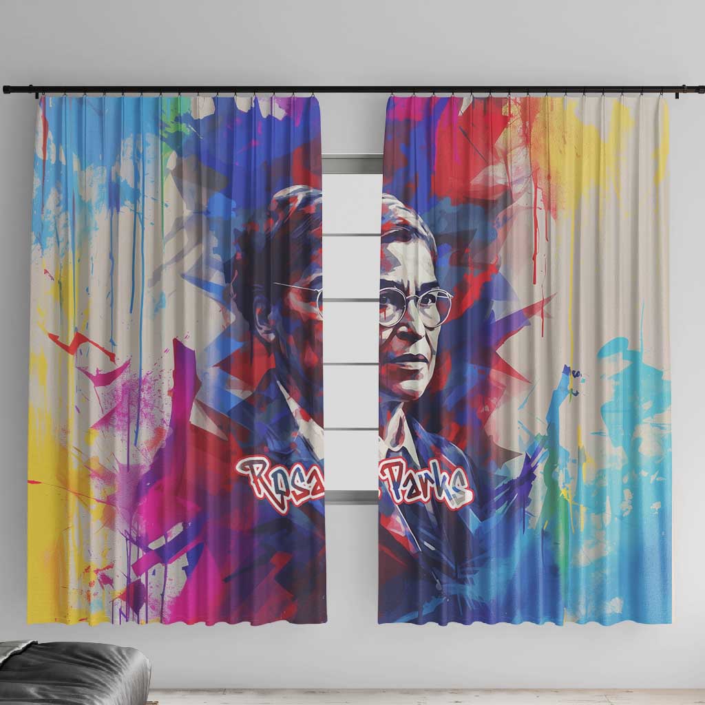 Rosa Parks Window Curtain Red Blue Abstract Art Portrait Sitting Down to Stand Up Quote Civil Rights Tribute - African Pride