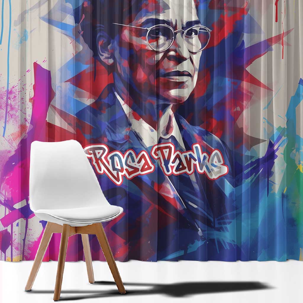 Rosa Parks Window Curtain Red Blue Abstract Art Portrait Sitting Down to Stand Up Quote Civil Rights Tribute - African Pride