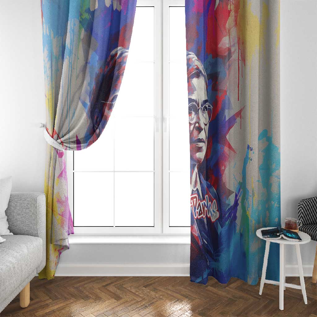 Rosa Parks Window Curtain Red Blue Abstract Art Portrait Sitting Down to Stand Up Quote Civil Rights Tribute - African Pride