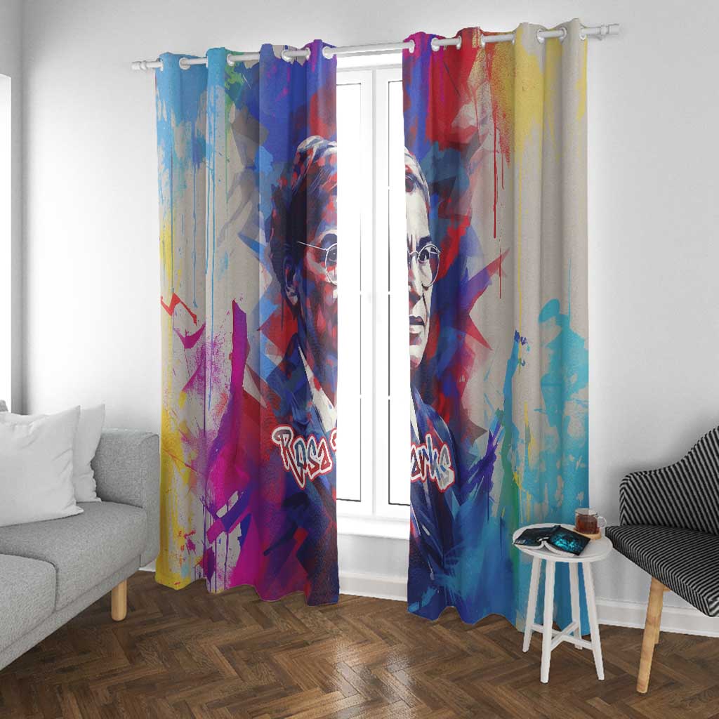 Rosa Parks Window Curtain Red Blue Abstract Art Portrait Sitting Down to Stand Up Quote Civil Rights Tribute - African Pride
