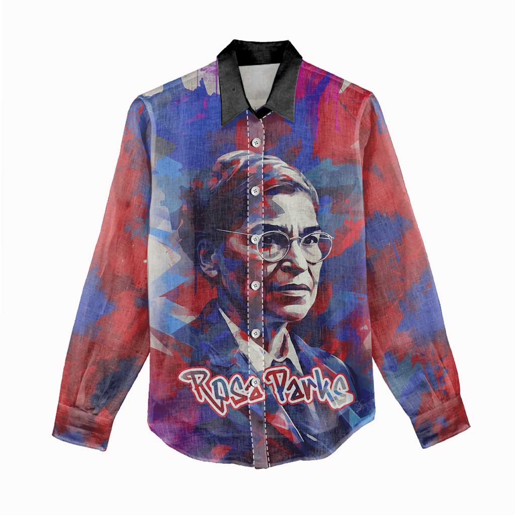 Rosa Parks Women Casual Shirt Red Blue Abstract Art Portrait Sitting Down to Stand Up Quote Civil Rights Tribute - African Pride