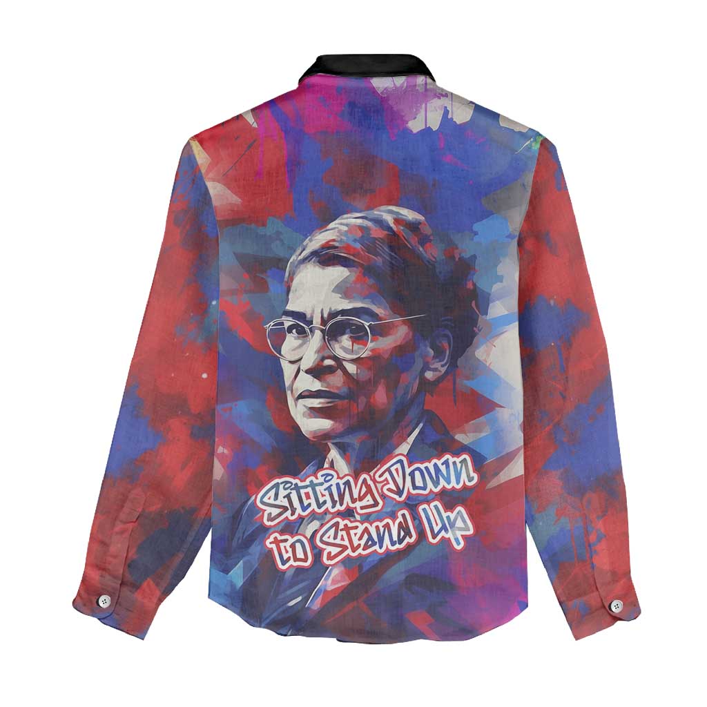 Rosa Parks Women Casual Shirt Red Blue Abstract Art Portrait Sitting Down to Stand Up Quote Civil Rights Tribute - African Pride