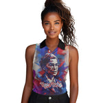 Rosa Parks Women Sleeveless Polo Shirt Red Blue Abstract Art Portrait Sitting Down to Stand Up Quote Civil Rights Tribute - African Pride