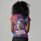 Rosa Parks Women V-Neck T-Shirt Red Blue Abstract Art Portrait Sitting Down to Stand Up Quote Civil Rights Tribute TS04