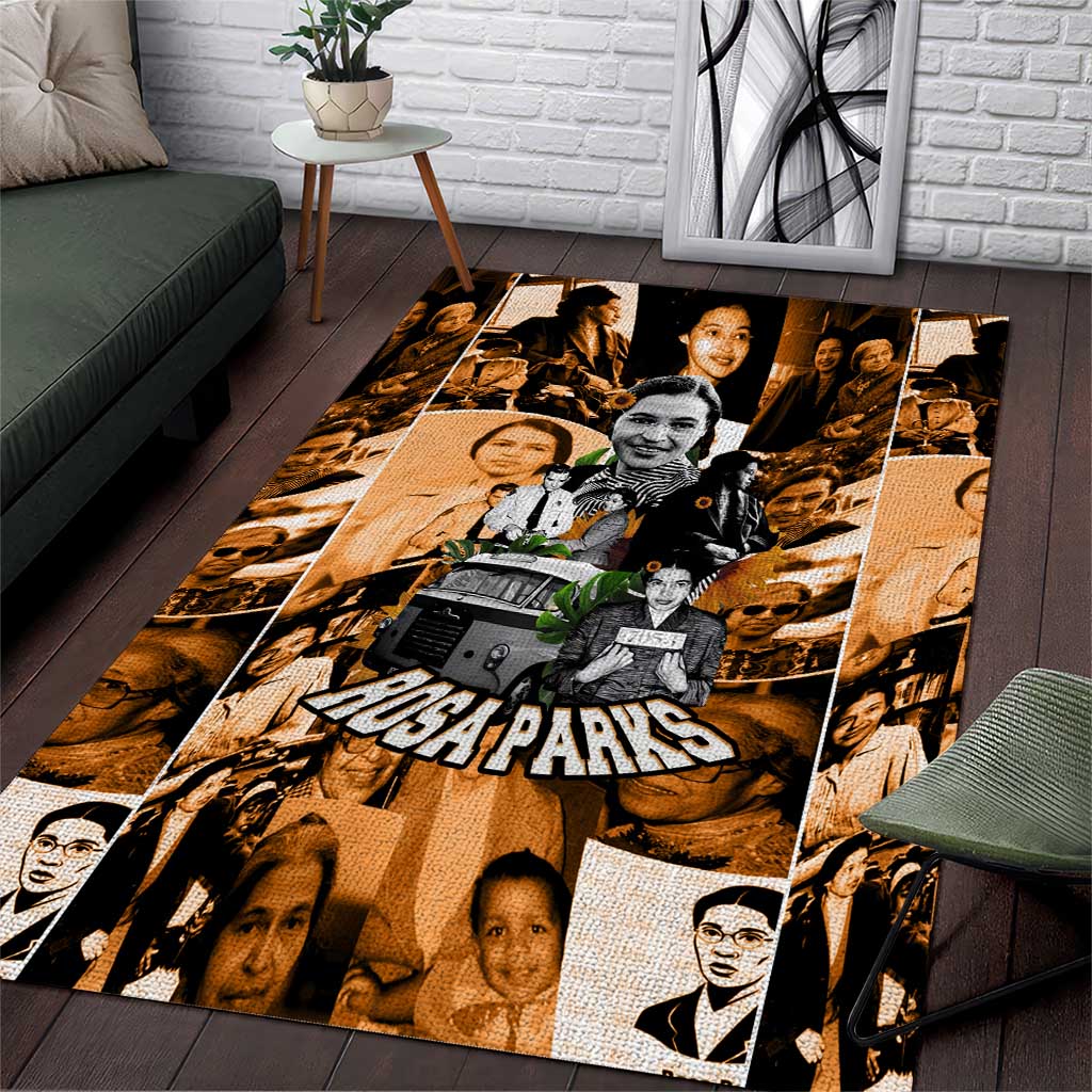 Rosa Parks Area Rug Sepia Collage Design Civil Rights Icon I Believe There Is Only One Race Quote - African Pride