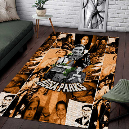 Rosa Parks Area Rug Sepia Collage Design Civil Rights Icon I Believe There Is Only One Race Quote - African Pride