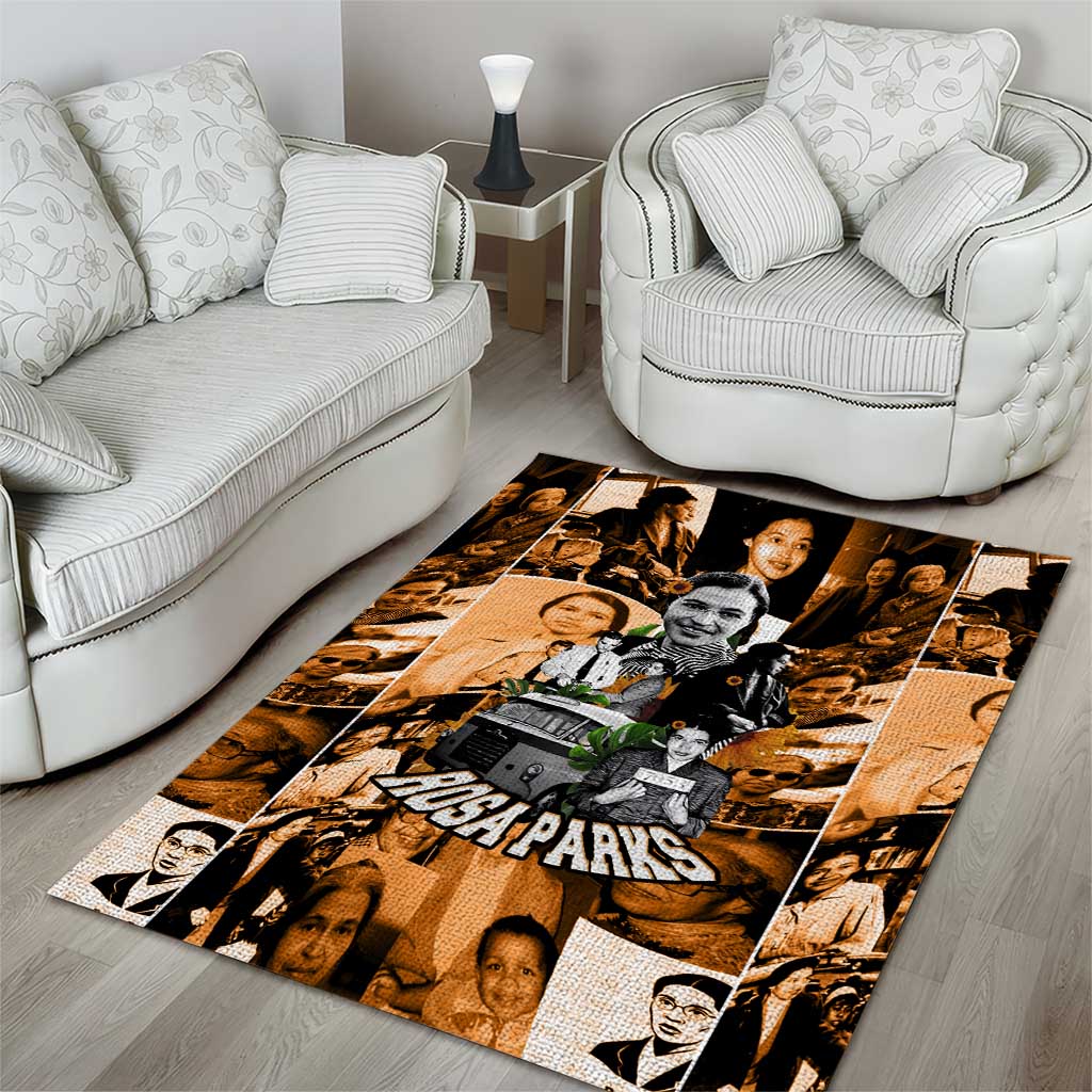 Rosa Parks Area Rug Sepia Collage Design Civil Rights Icon I Believe There Is Only One Race Quote - African Pride
