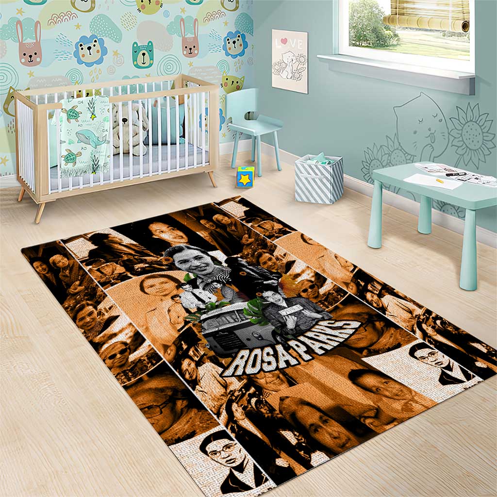 Rosa Parks Area Rug Sepia Collage Design Civil Rights Icon I Believe There Is Only One Race Quote - African Pride