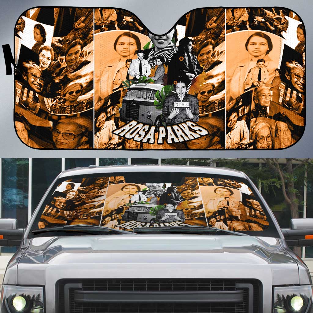 Rosa Parks Auto Sun Shade Sepia Collage Design Civil Rights Icon I Believe There Is Only One Race Quote - African Pride