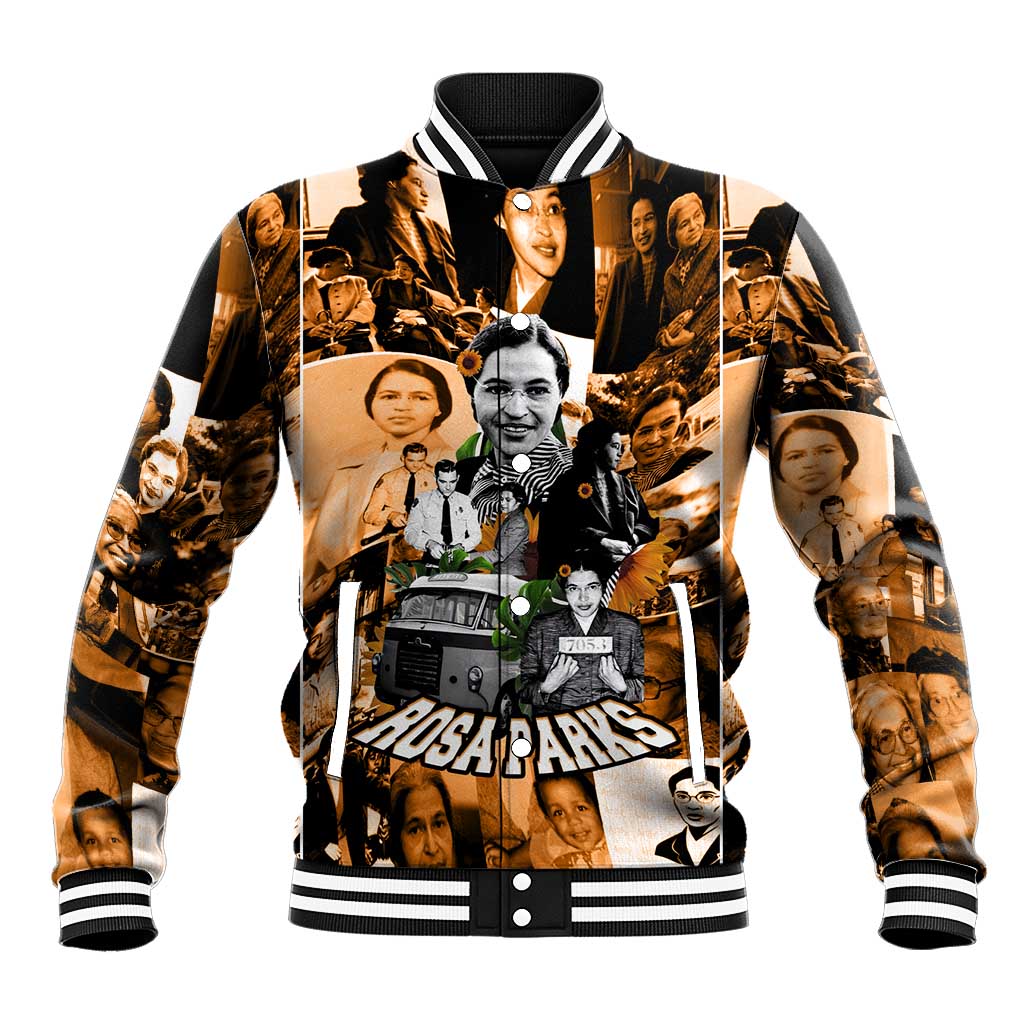 Rosa Parks Baseball Jacket Sepia Collage Design Civil Rights Icon I Believe There Is Only One Race Quote - African Pride