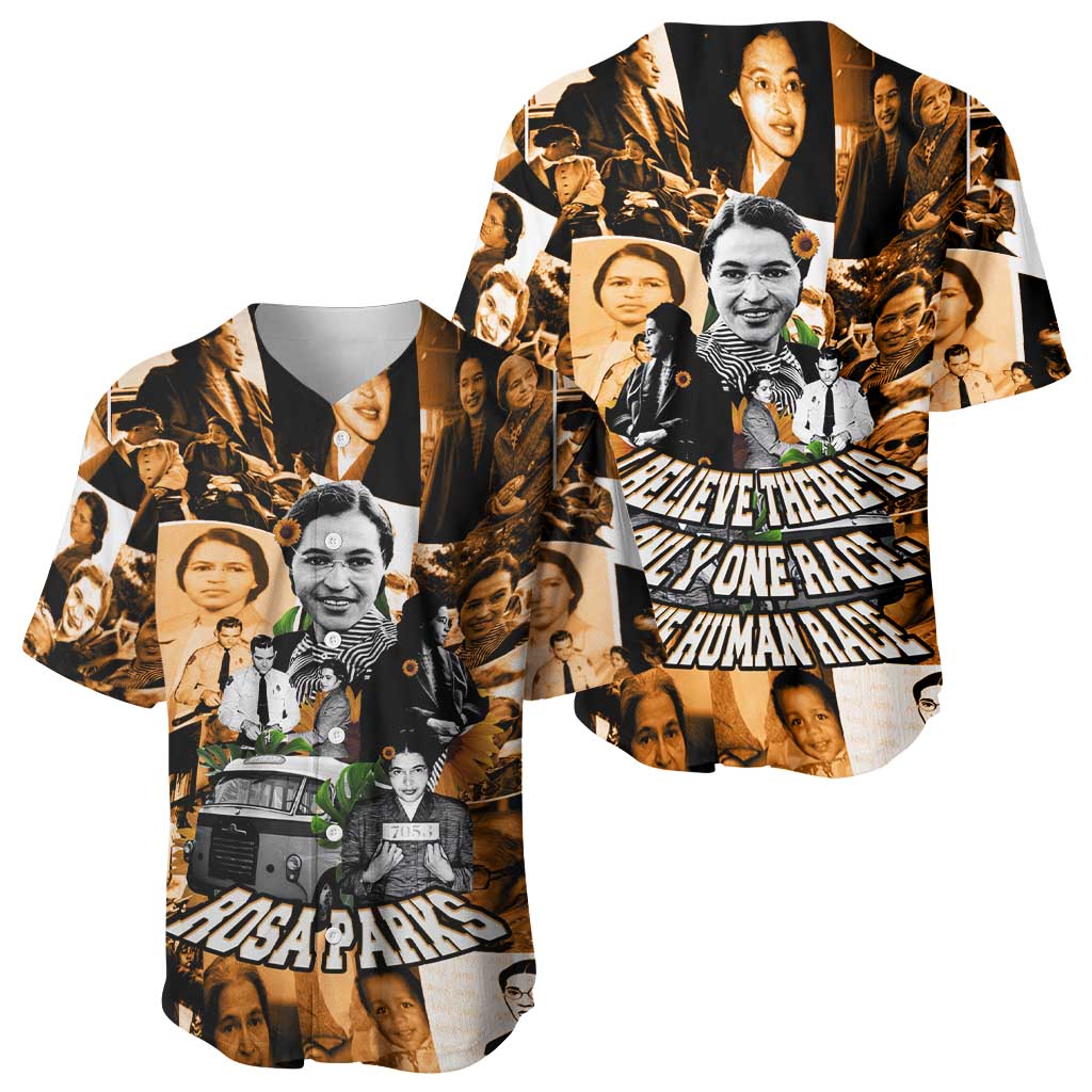 Rosa Parks Baseball Jersey Sepia Collage Design Civil Rights Icon I Believe There Is Only One Race Quote TS04