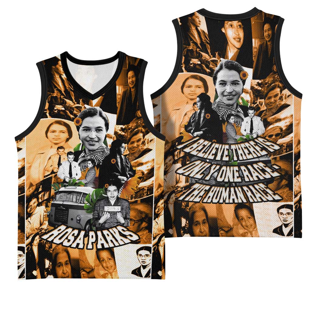 Rosa Parks Basketball Jersey Sepia Collage Design Civil Rights Icon I Believe There Is Only One Race Quote - African Pride