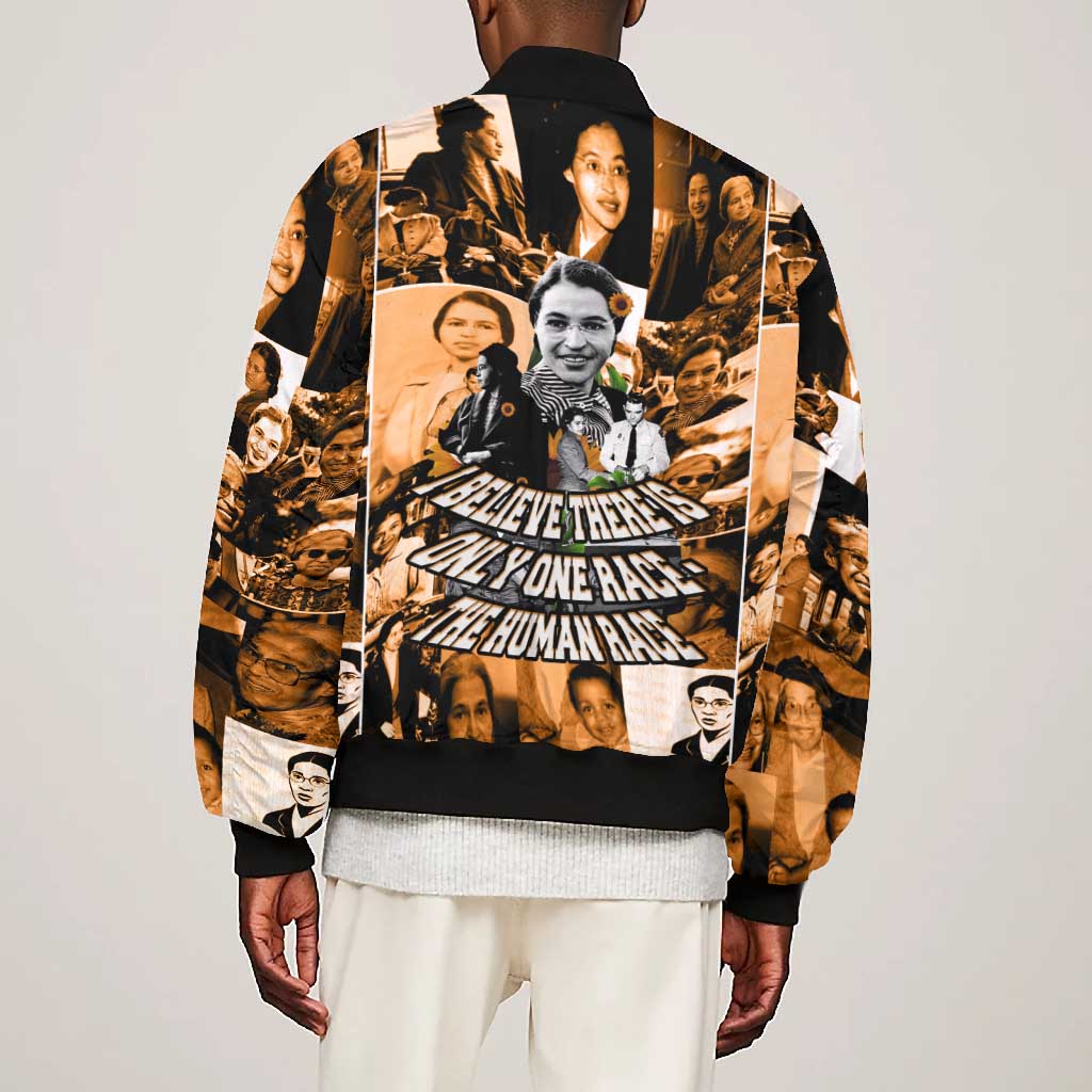 Rosa Parks Bomber Jacket Sepia Collage Design Civil Rights Icon I Believe There Is Only One Race Quote - African Pride