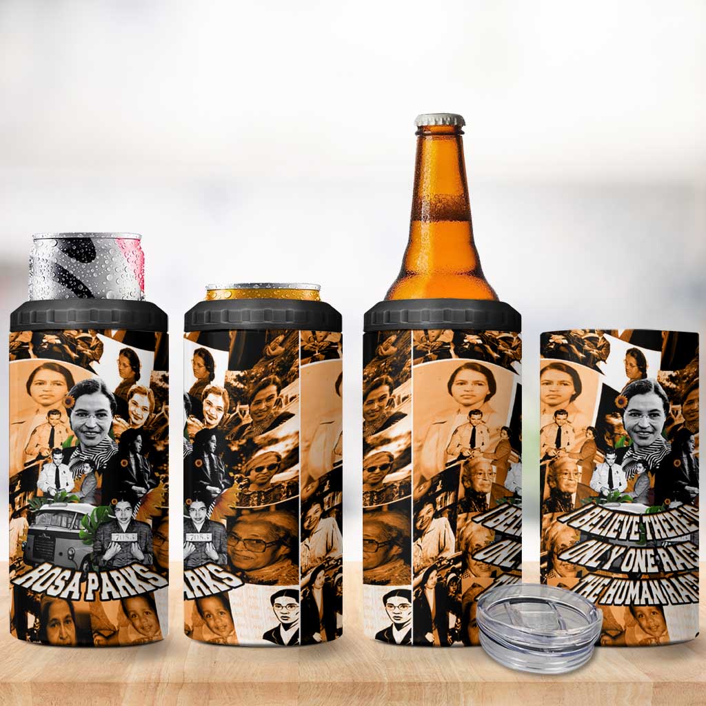 Rosa Parks 4 in 1 Can Cooler Tumbler Sepia Collage Design Civil Rights Icon I Believe There Is Only One Race Quote - African Pride