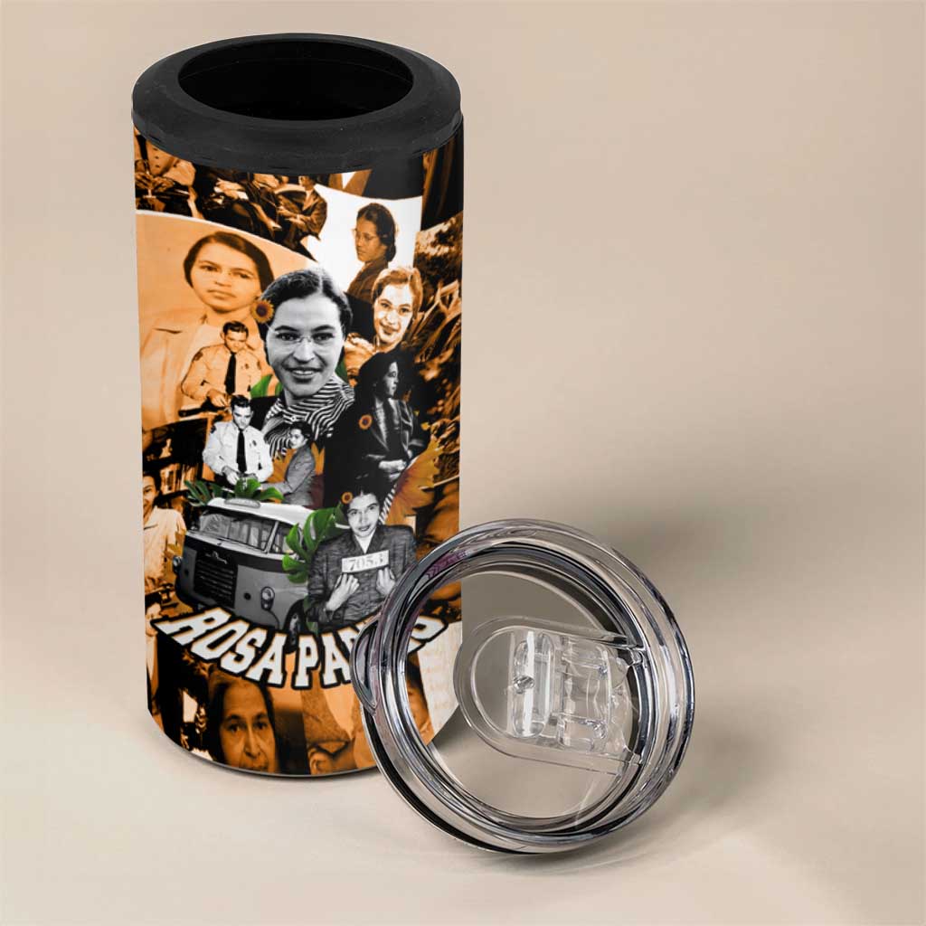 Rosa Parks 4 in 1 Can Cooler Tumbler Sepia Collage Design Civil Rights Icon I Believe There Is Only One Race Quote - African Pride