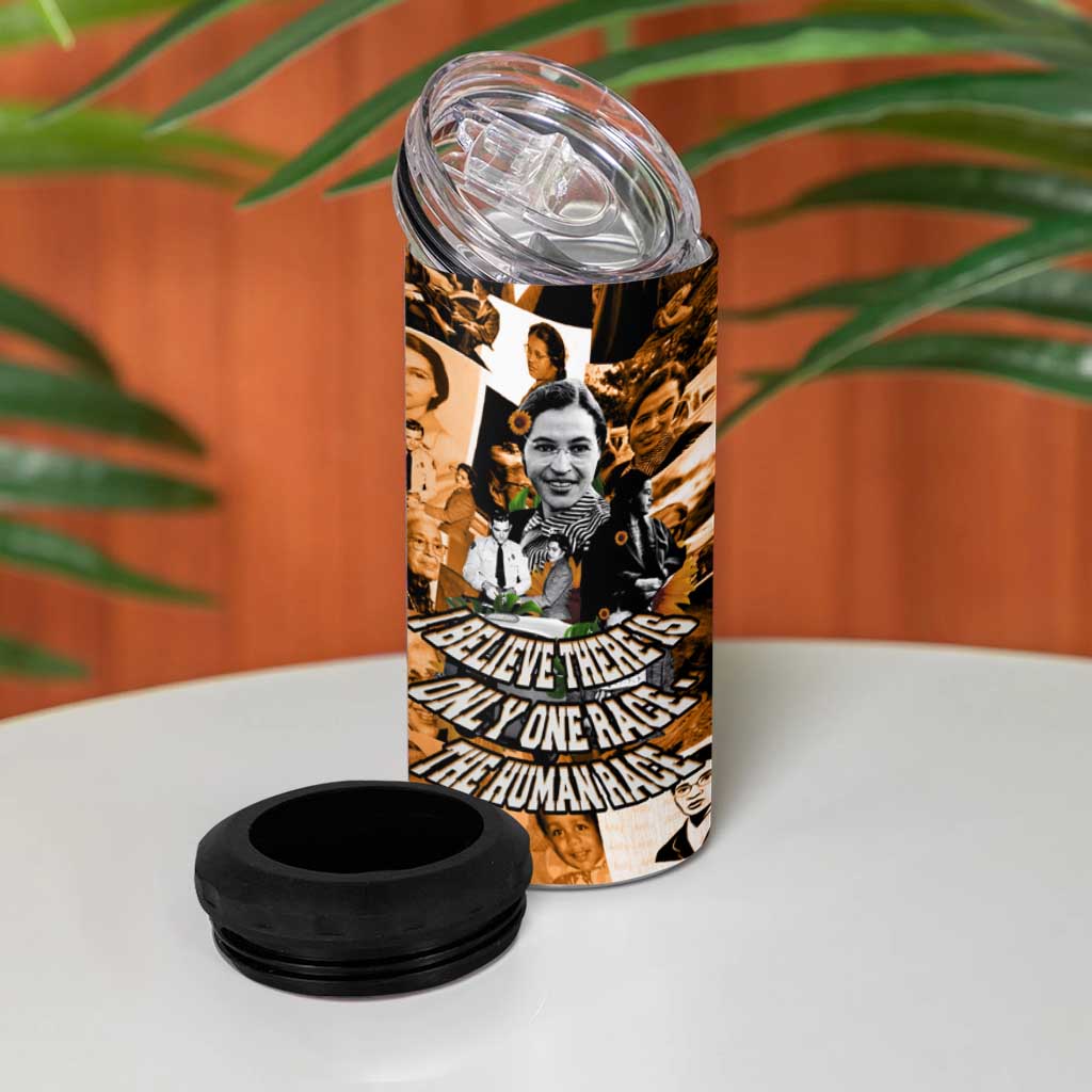 Rosa Parks 4 in 1 Can Cooler Tumbler Sepia Collage Design Civil Rights Icon I Believe There Is Only One Race Quote - African Pride
