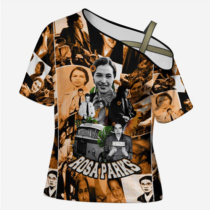 Rosa Parks Cross Shoulder Shirt Sepia Collage Design Civil Rights Icon I Believe There Is Only One Race Quote - African Pride