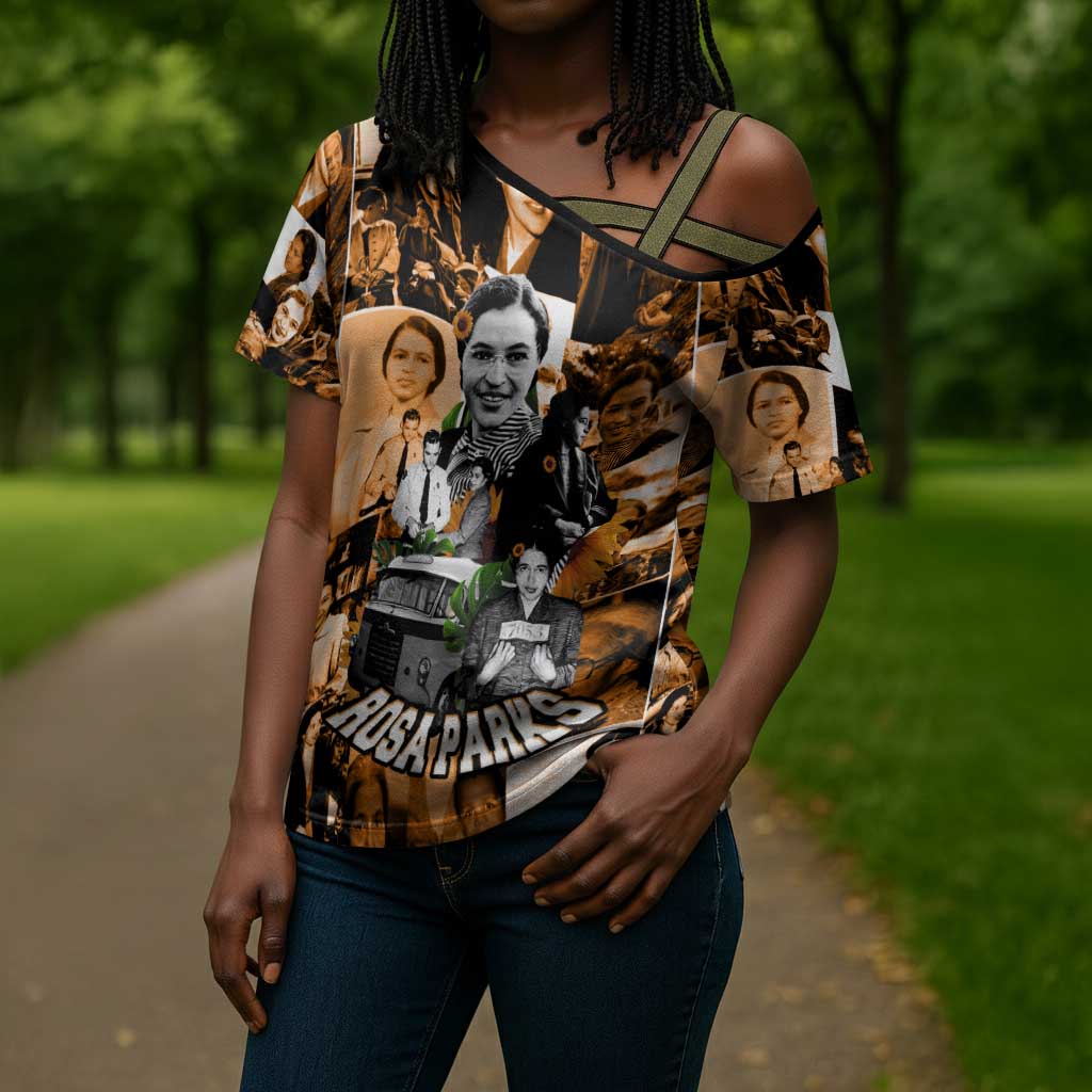 Rosa Parks Cross Shoulder Shirt Sepia Collage Design Civil Rights Icon I Believe There Is Only One Race Quote - African Pride