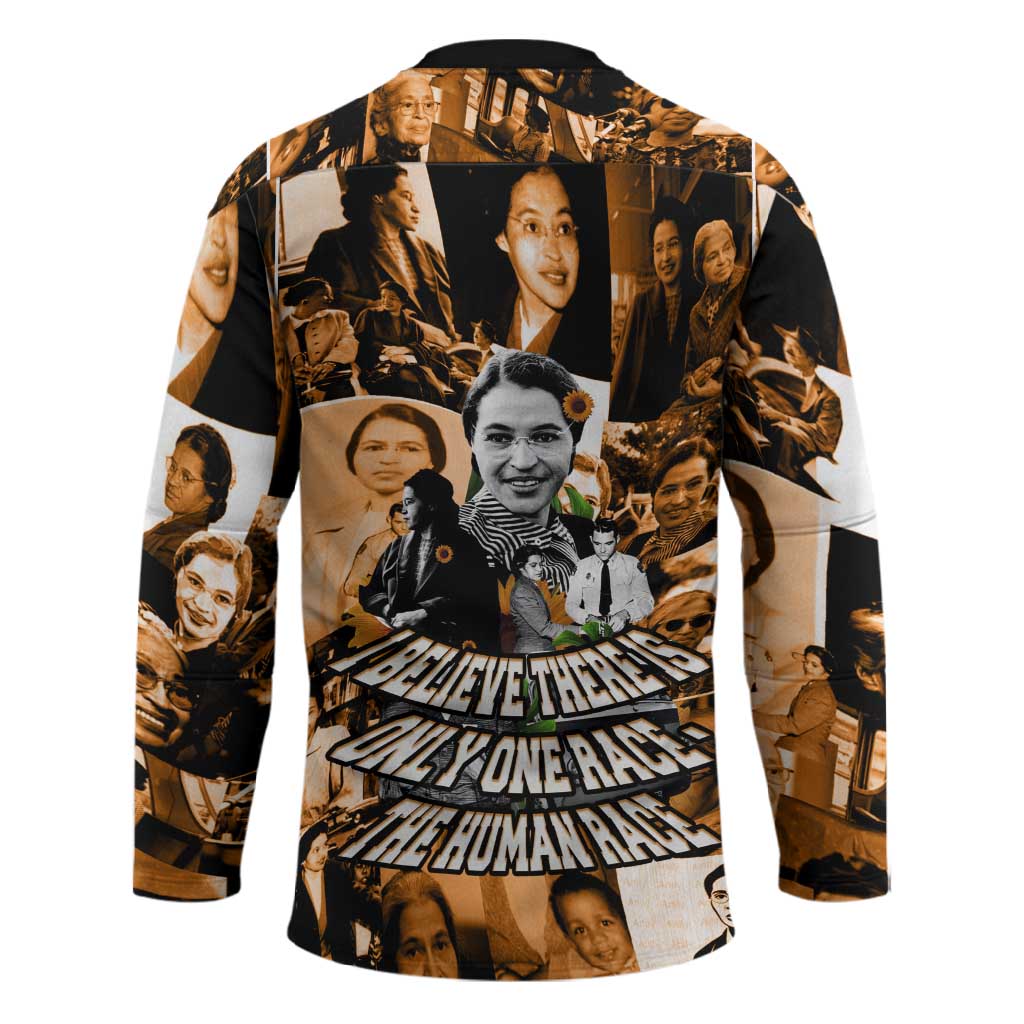 Rosa Parks Hockey Jersey Sepia Collage Design Civil Rights Icon I Believe There Is Only One Race Quote - African Pride