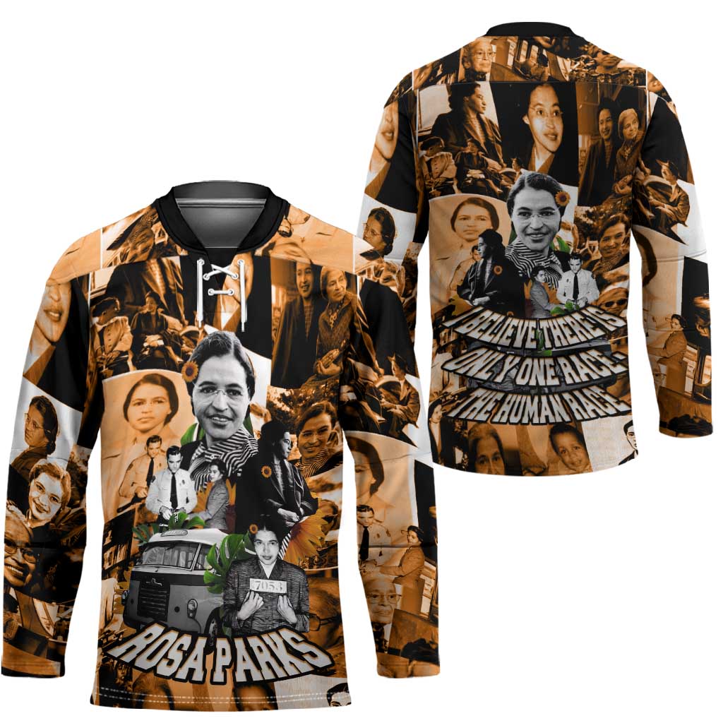 Rosa Parks Hockey Jersey Sepia Collage Design Civil Rights Icon I Believe There Is Only One Race Quote - African Pride