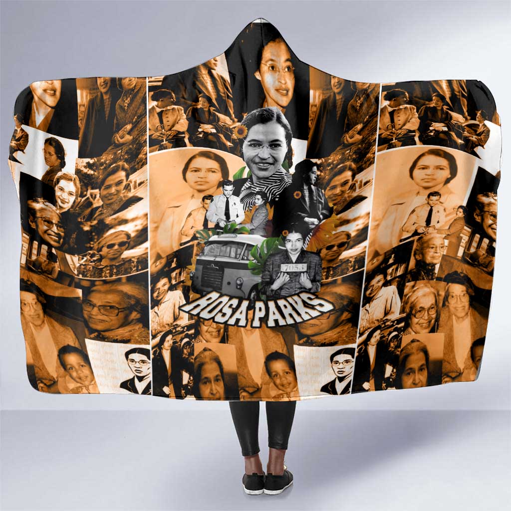 Rosa Parks Hooded Blanket Sepia Collage Design Civil Rights Icon I Believe There Is Only One Race Quote - African Pride