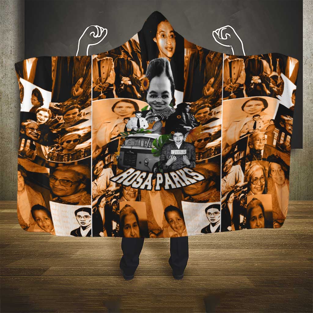 Rosa Parks Hooded Blanket Sepia Collage Design Civil Rights Icon I Believe There Is Only One Race Quote - African Pride