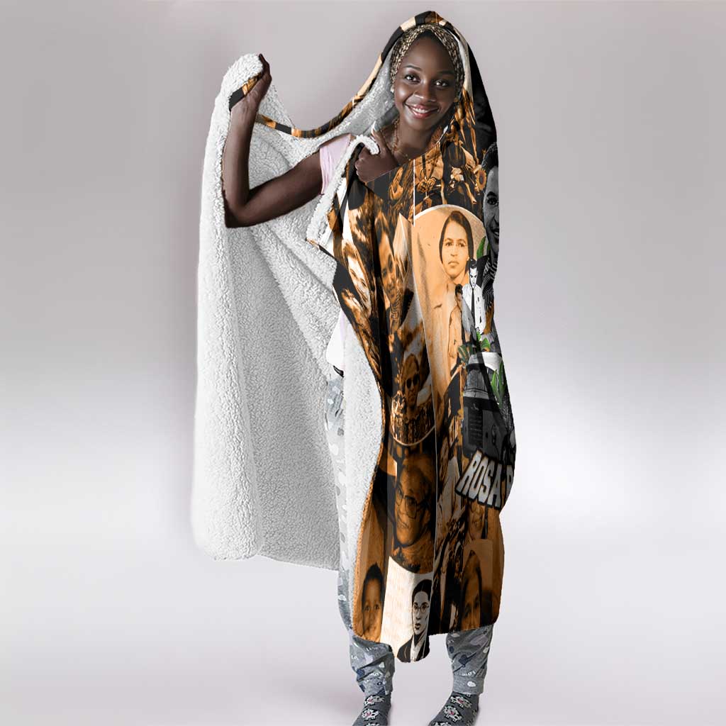 Rosa Parks Hooded Blanket Sepia Collage Design Civil Rights Icon I Believe There Is Only One Race Quote - African Pride