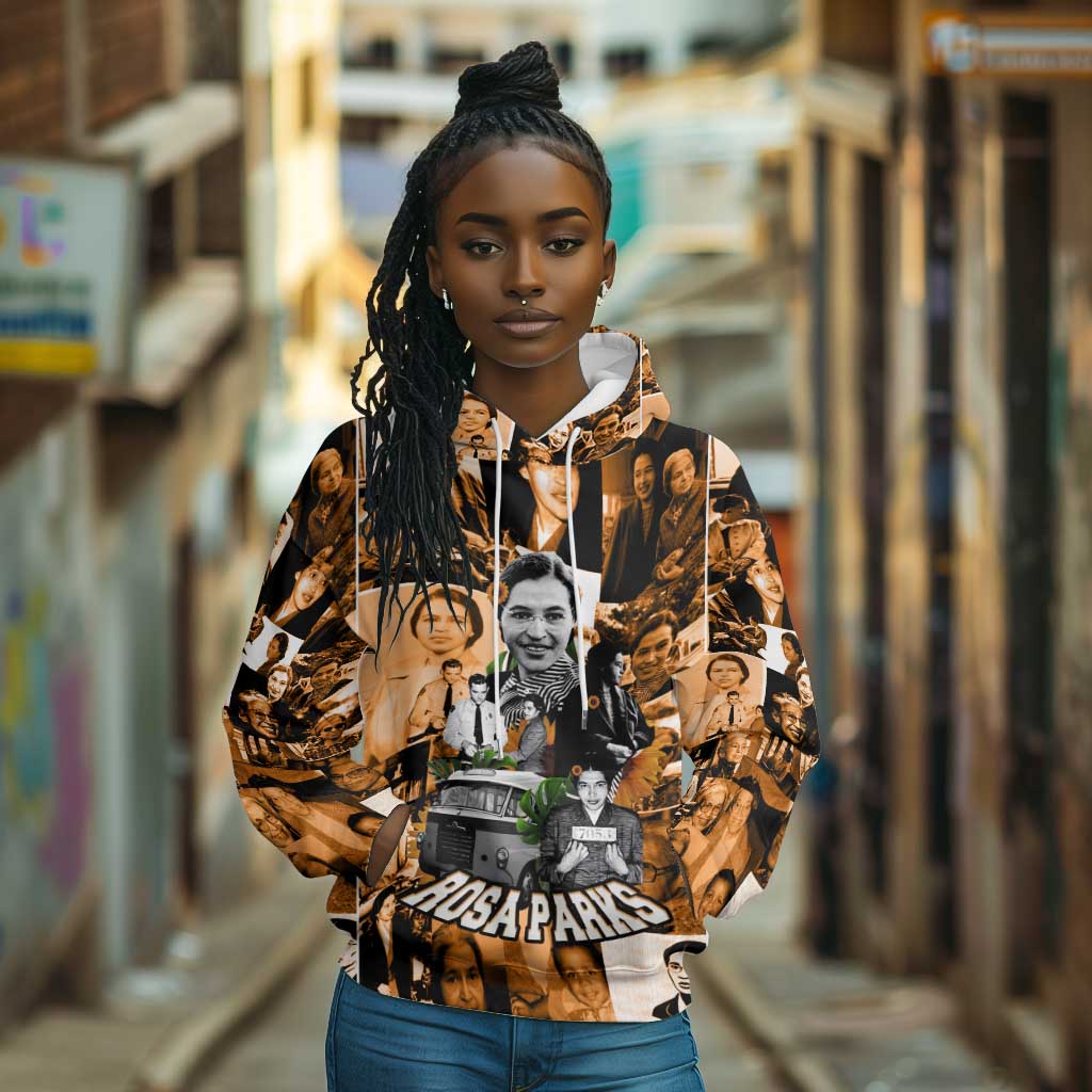 Rosa Parks Hoodie Sepia Collage Design Civil Rights Icon I Believe There Is Only One Race Quote - African Pride