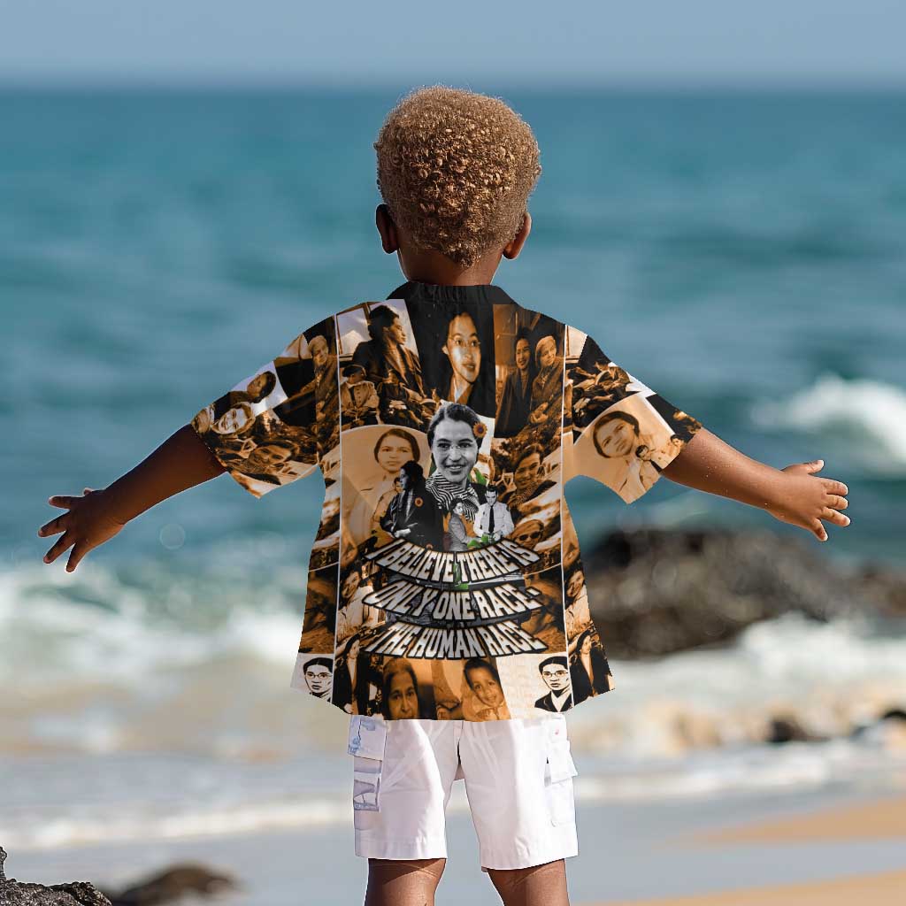 Rosa Parks Kid Hawaiian Shirt Sepia Collage Design Civil Rights Icon I Believe There Is Only One Race Quote TS04