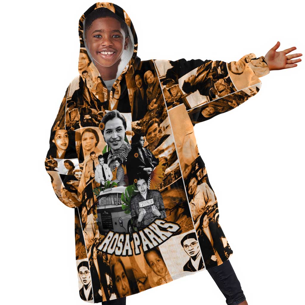 Rosa Parks Kid Wearable Blanket Hoodie Sepia Collage Design Civil Rights Icon I Believe There Is Only One Race Quote - African Pride