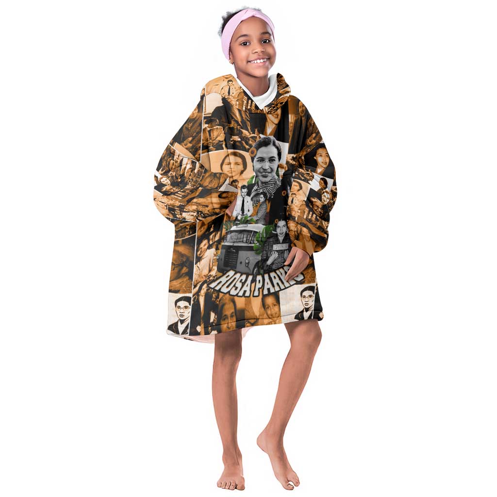 Rosa Parks Kid Wearable Blanket Hoodie Sepia Collage Design Civil Rights Icon I Believe There Is Only One Race Quote - African Pride