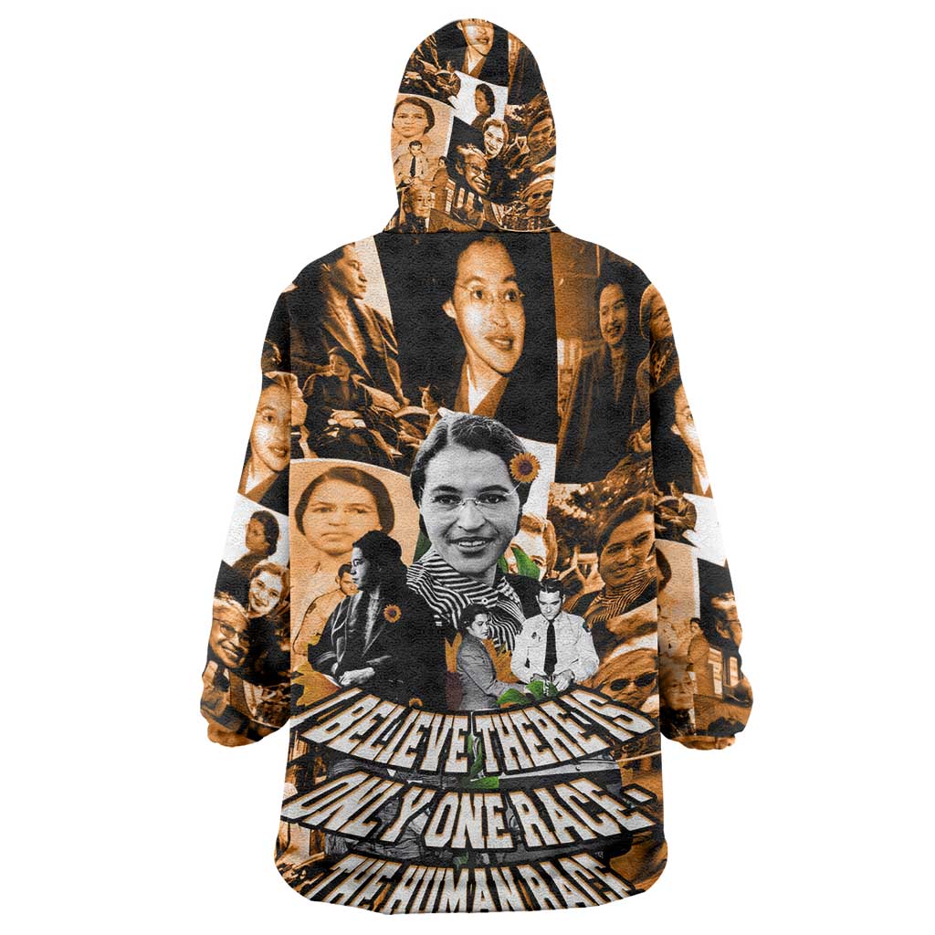 Rosa Parks Kid Wearable Blanket Hoodie Sepia Collage Design Civil Rights Icon I Believe There Is Only One Race Quote - African Pride