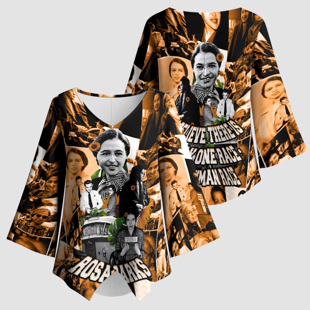 Rosa Parks Kimono Sleeve Blouse Sepia Collage Design Civil Rights Icon I Believe There Is Only One Race Quote - African Pride