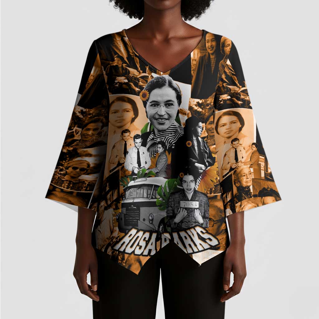 Rosa Parks Kimono Sleeve Blouse Sepia Collage Design Civil Rights Icon I Believe There Is Only One Race Quote - African Pride