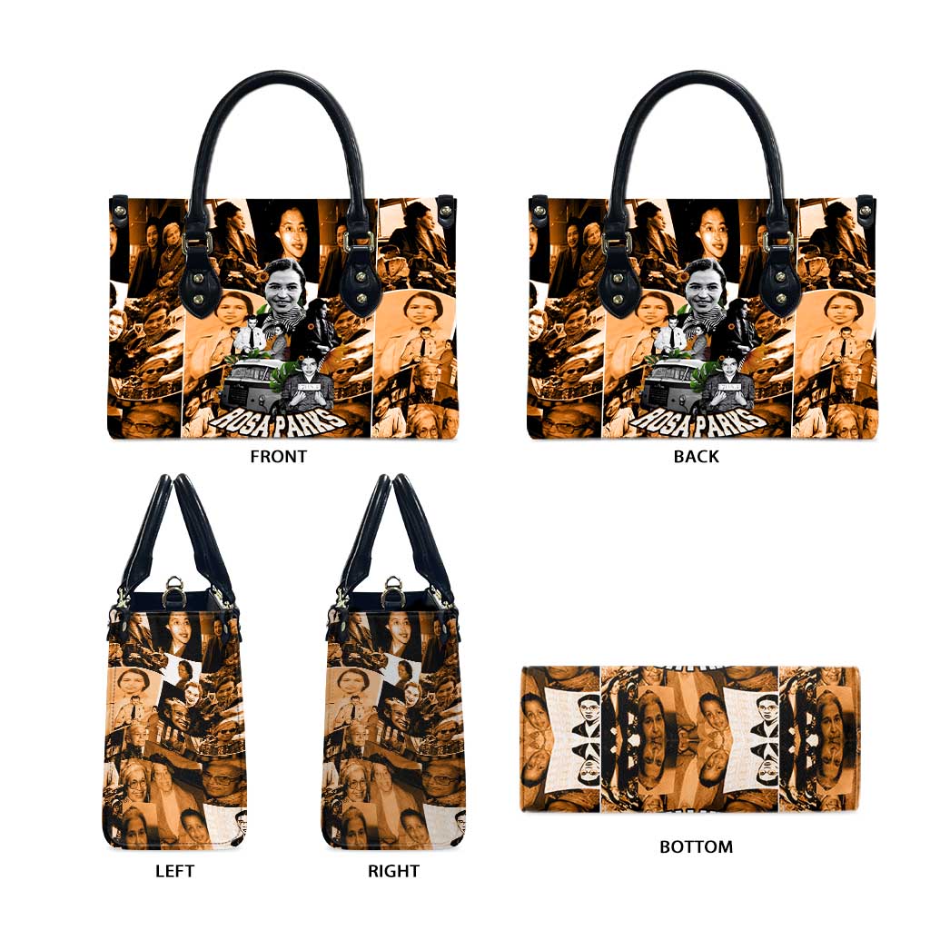 Rosa Parks Leather Bag Sepia Collage Design Civil Rights Icon I Believe There Is Only One Race Quote - African Pride