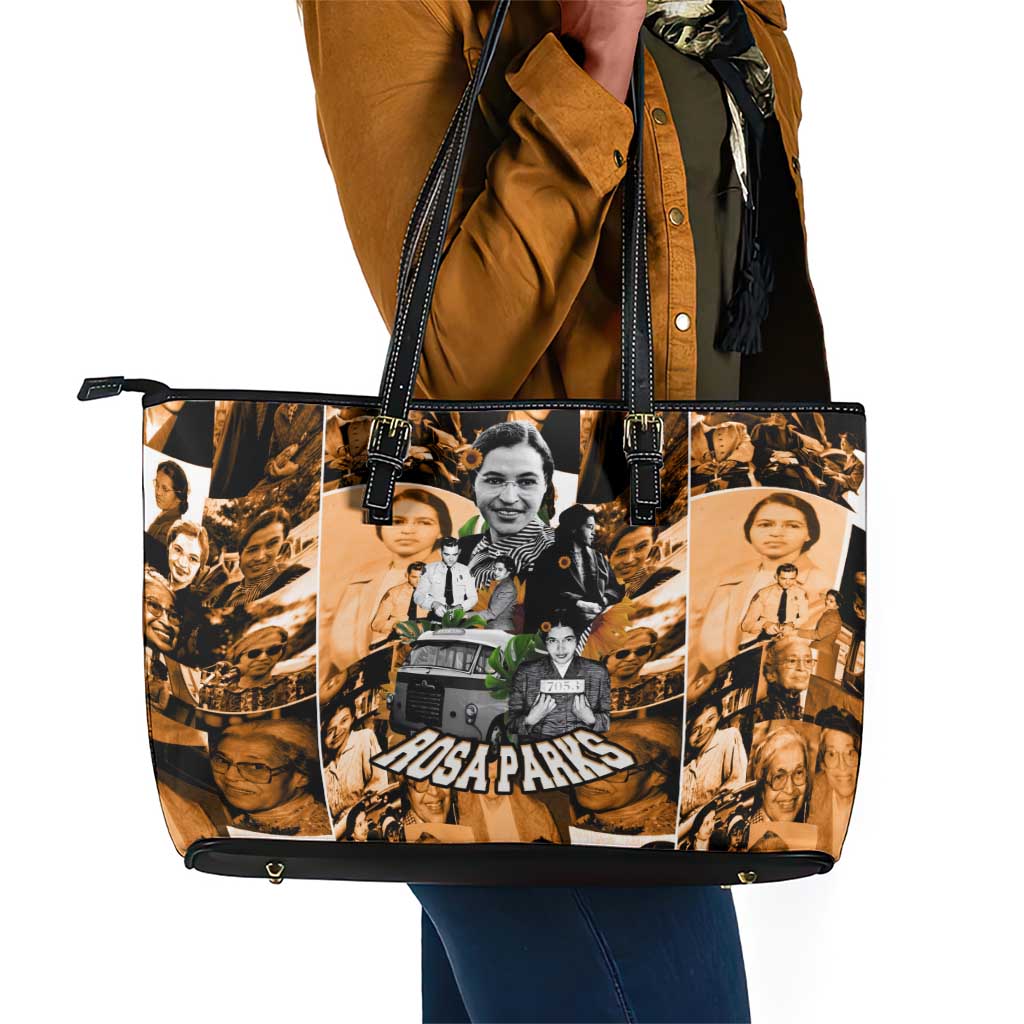 Rosa Parks Leather Tote Bag Sepia Collage Design Civil Rights Icon I Believe There Is Only One Race Quote - African Pride