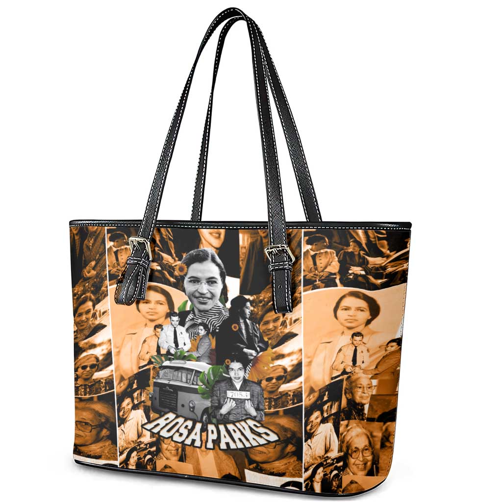 Rosa Parks Leather Tote Bag Sepia Collage Design Civil Rights Icon I Believe There Is Only One Race Quote - African Pride