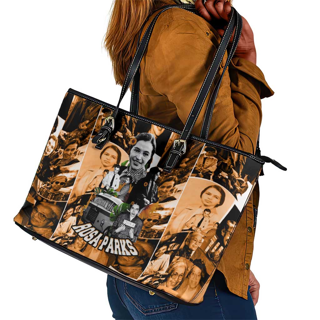 Rosa Parks Leather Tote Bag Sepia Collage Design Civil Rights Icon I Believe There Is Only One Race Quote - African Pride