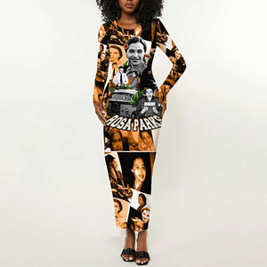 Rosa Parks Long Sleeve Bodycon Dress Sepia Collage Design Civil Rights Icon I Believe There Is Only One Race Quote - African Pride